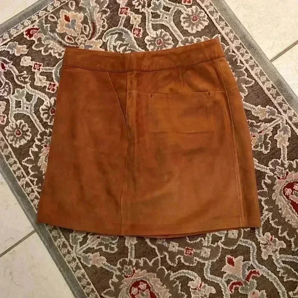 Frame Goat Leather Suede Mini Skirt Camel Snap sz 28 caramel O style LWLT0246 - Picture 5 of 10